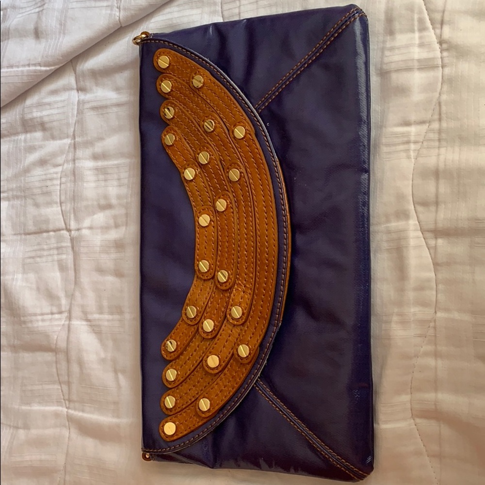 Tory Burch blue and brown clutch